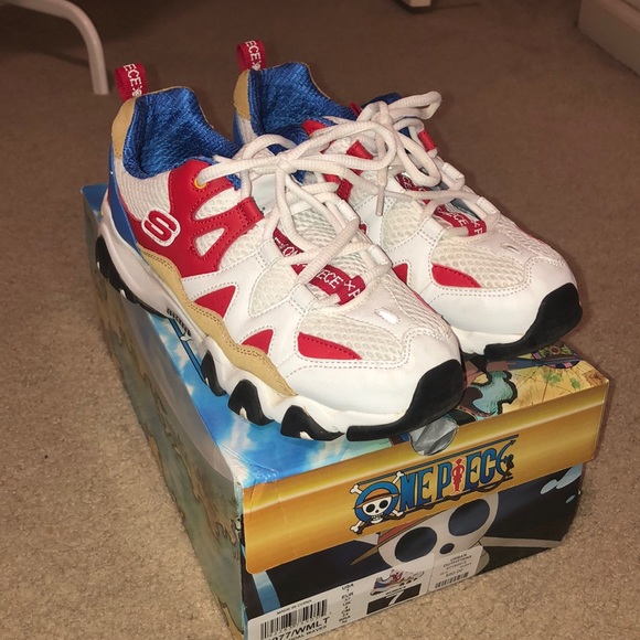 red white and blue skechers